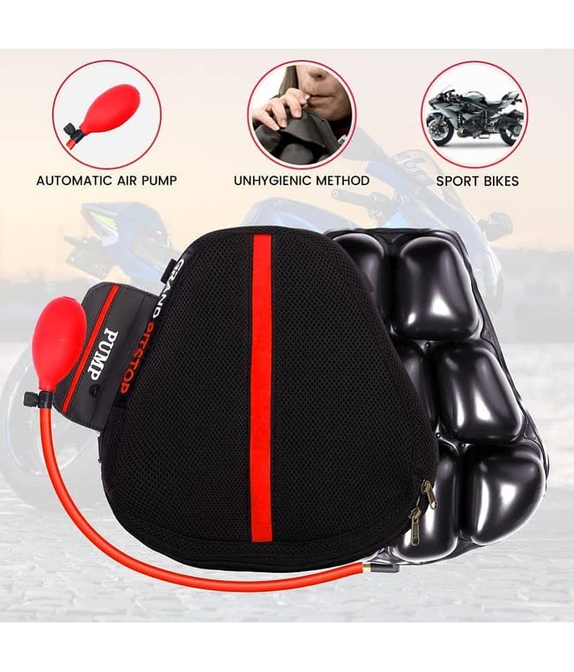 GRAND PITSTOP Inflatable Air Seat Cushion with Pump | Breathable Mesh Cover & Non-Skid Bottom | Ideal for Medical, Office, Home, Motorcycle, Car Lumbar Support