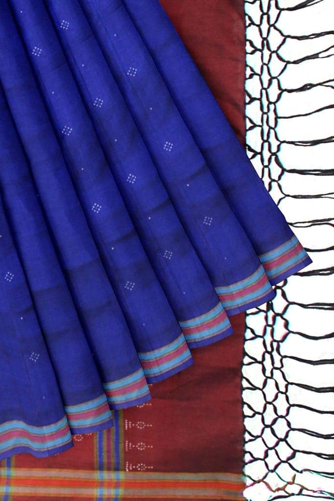 Garvi Gurjari (A Gujarat Govt Enterprise women Handwoven Blue and Maroon Cotton Silk Tangaliya Saree(GGCSTCSS10) view 7