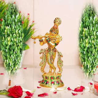 Multicolor Lord Krishna Metal Statue,Krishna Idol Murti Playing Flute for Temple Pooja,Decor Your Home,Office & Showpiece Figurines Gift Article,Religious Idol
