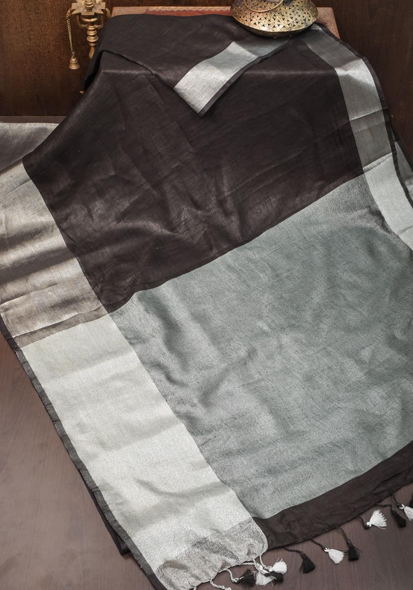 Black Linen by Linen Saree with Wide Border