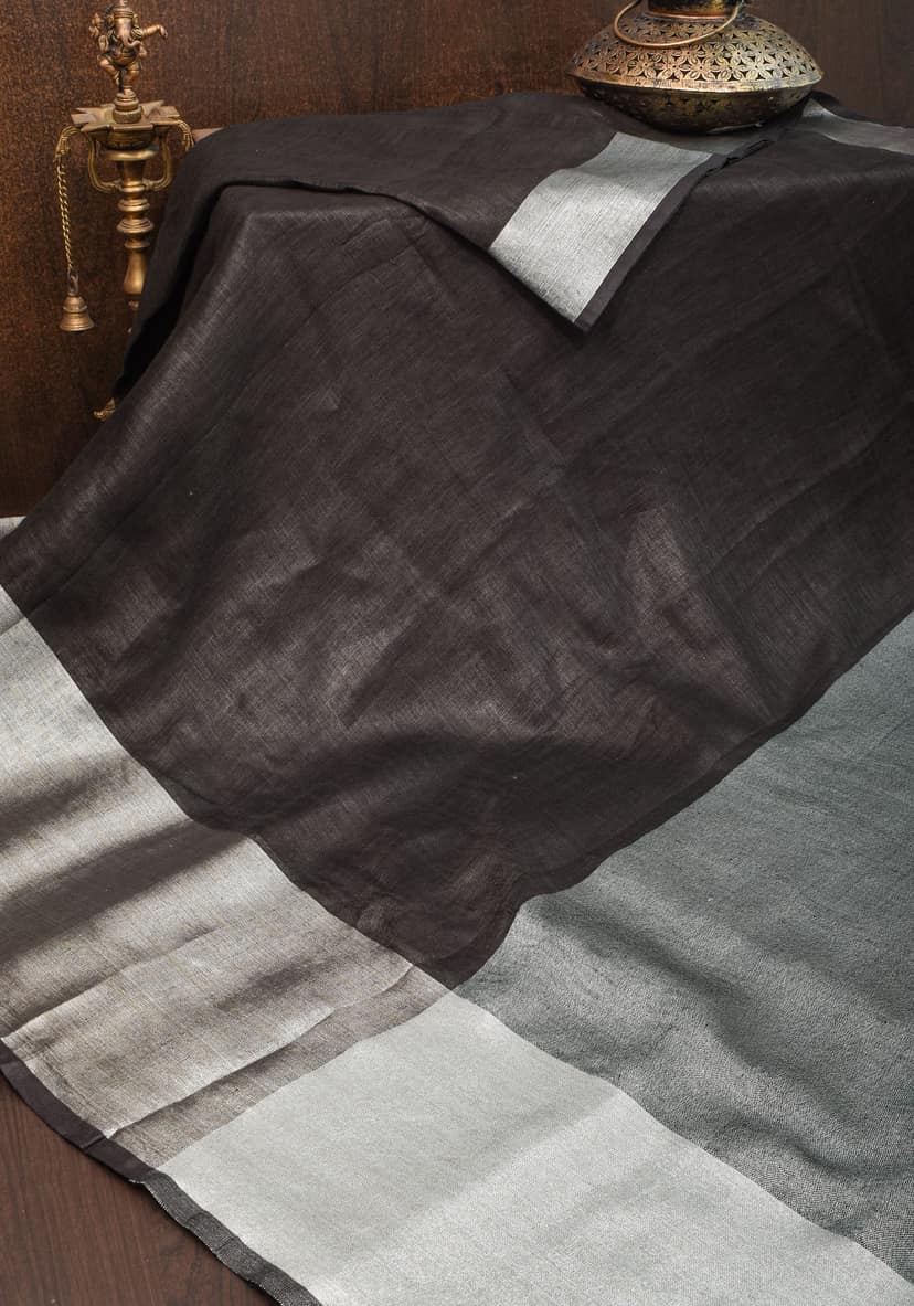 Black Linen by Linen Saree with Wide Border view 2