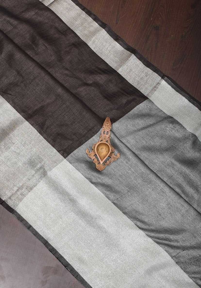 Black Linen by Linen Saree with Wide Border view 3