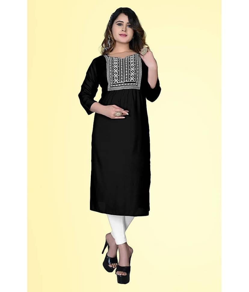 haya fashion - Black Rayon Women's Straight Kurti ( Pack of 1 )