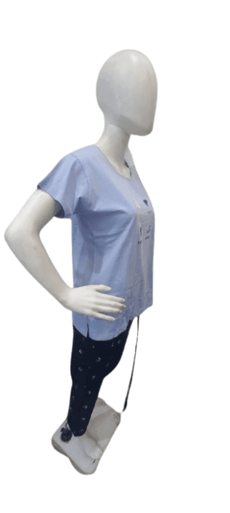Women’s Cotton Nightwear Set – Light Blue Sleep Mode Printed Top & Navy Pajama Combo view 3
