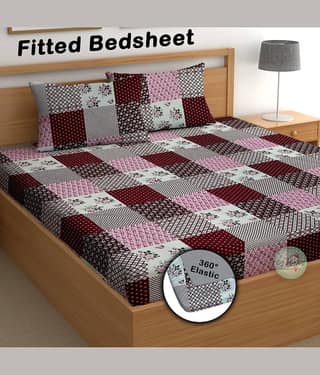CG HOMES Cotton Floral Fitted 1 Bedsheet with 2 Pillow Covers ( Double Bed ) - Multi