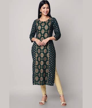 GOD BLESS - Green Rayon Women's Straight Kurti ( Pack of 1 )