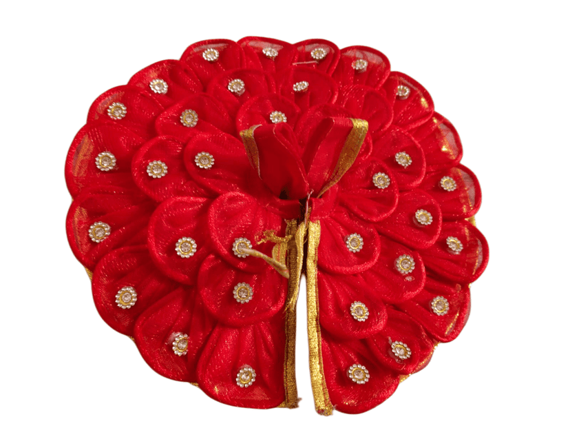 DHRUVINSRI Pooja Article Beautiful Designer Gawn, Choli & Pagdi, Red flowers, Studded Zarkhin, Fancy Poshak,laddu Gopal ji, krishna, kanhaji,Thakurji,Color-Red Colour view 2