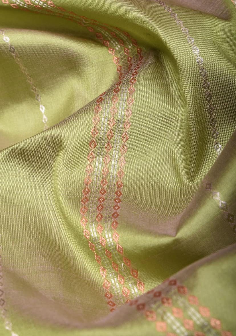 Frost Sage Banarasi Katan Silk with Alfi Zari Stripes and Zari Border | SILK MARK CERTIFIED view 4