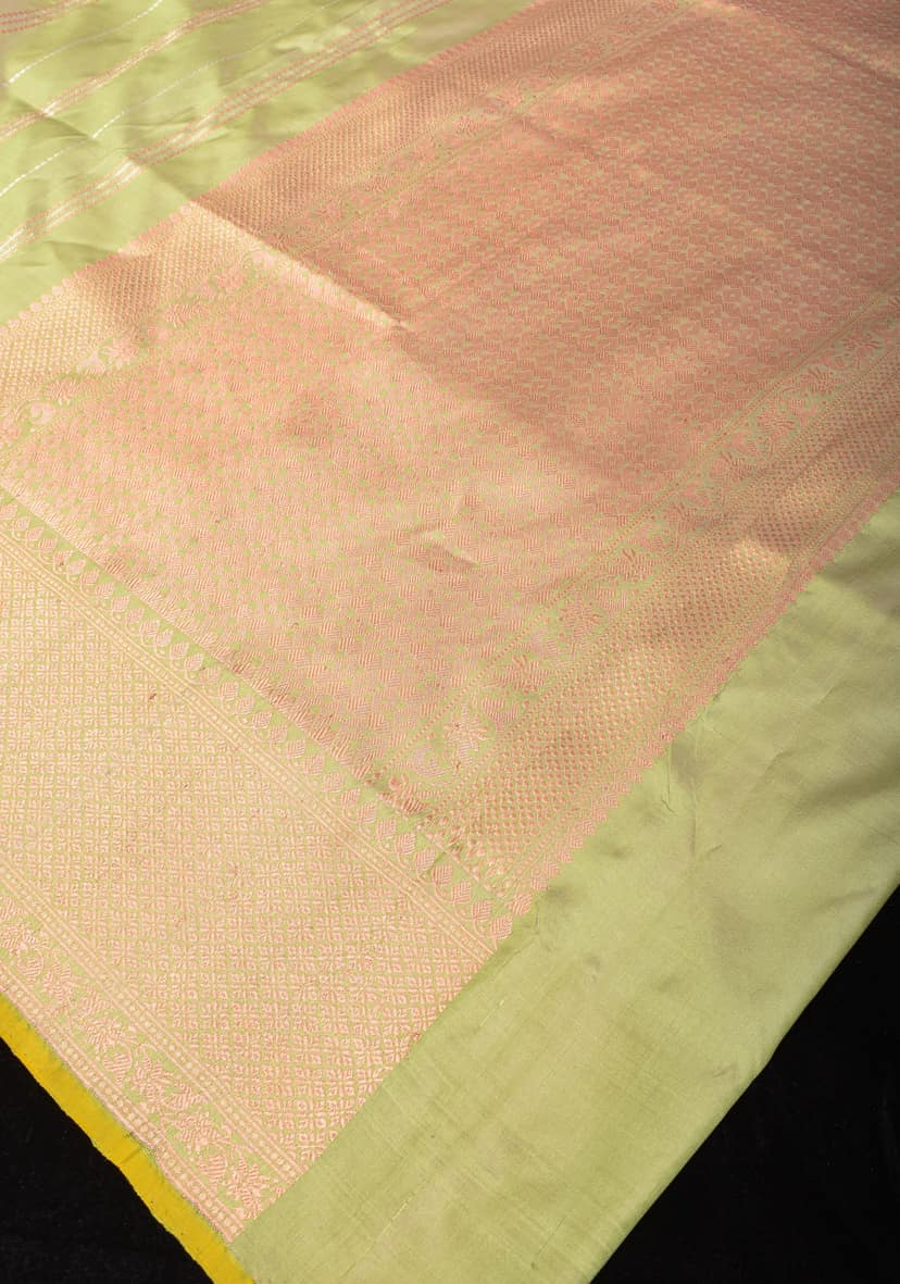 Frost Sage Banarasi Katan Silk with Alfi Zari Stripes and Zari Border | SILK MARK CERTIFIED view 6