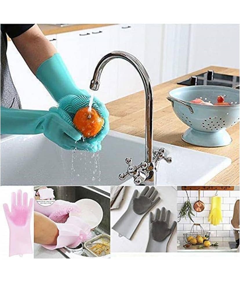 Bramble Washing Silicon Hand Gloves with Scrubber for Kitchen Cleaning, Utensils Rubber Universal Size Cleaning Glove view 5