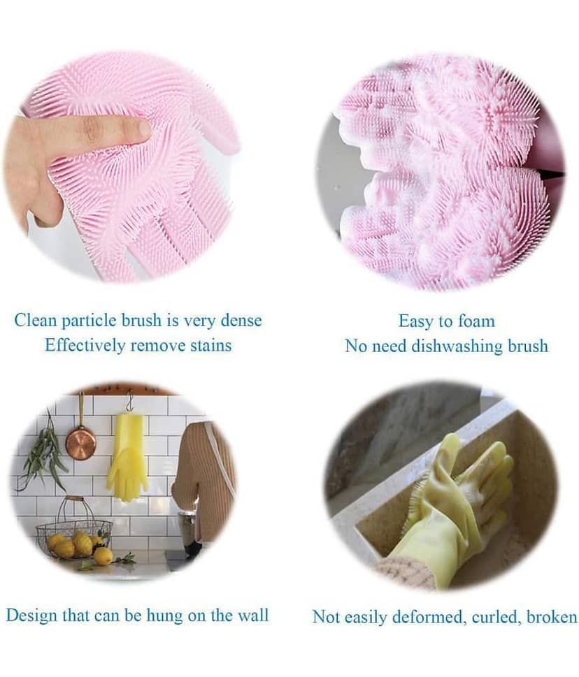 Bramble Washing Silicon Hand Gloves with Scrubber for Kitchen Cleaning, Utensils Rubber Universal Size Cleaning Glove view 6