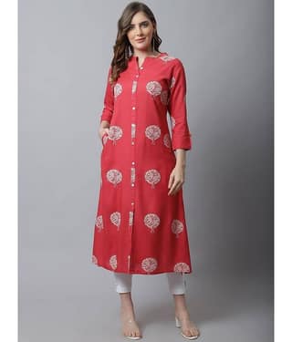 Pistaa Viscose Printed Front Slit Women's Kurti - Red ( Pack of 1 )