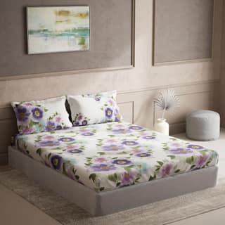 DDECOR - Cherish Collection 100% Cotton Floral Pattern 150TC Super King |274 CM X 274 CM| with 2 Pillow Covers - Purple