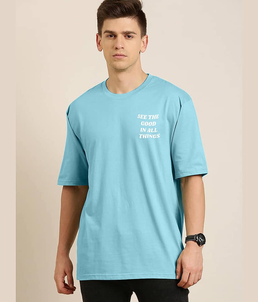 Faltu.co Pack of 1 Cotton Oversized Fit Men's T-Shirt ( Sky Blue ) view 2