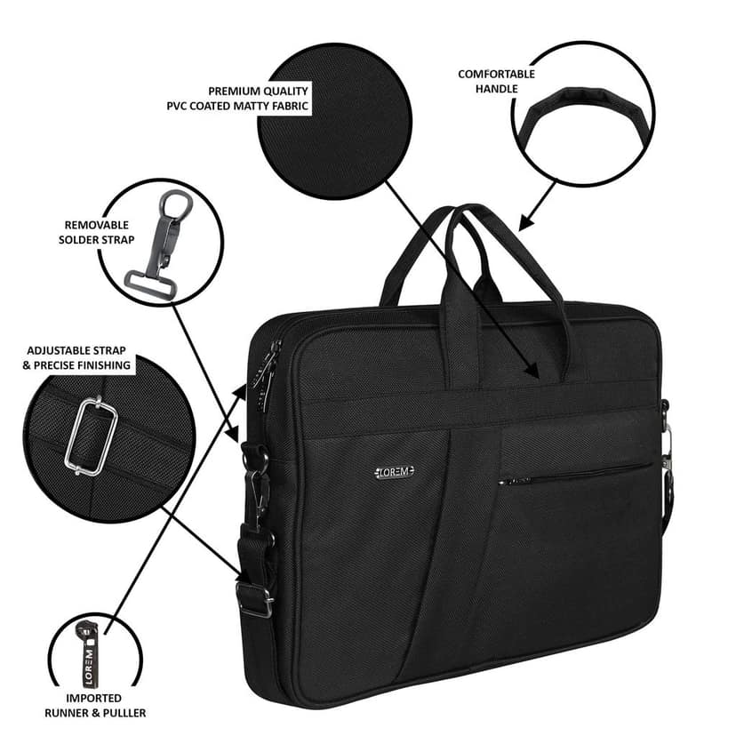 LOREM Black Color Linen fabric 10L Laptop Messenger Bag For Men & Women New BG78 view 4