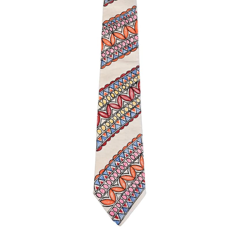 Pure Cotton Handmade madhubani Tie Multi Colour Elegance for Formal and Business Wear, Handcrafted, Handpainted SH (Size standard) view 2