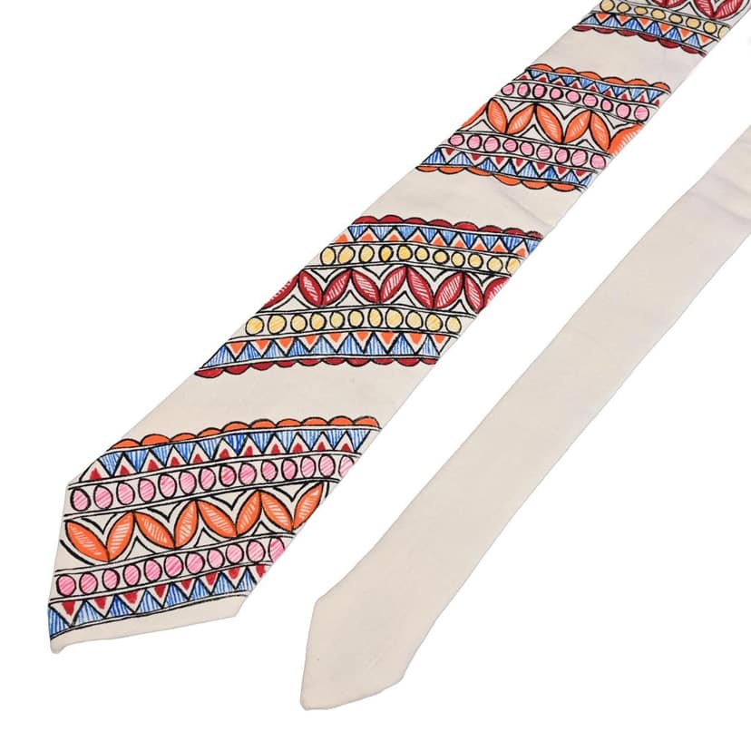 Pure Cotton Handmade madhubani Tie Multi Colour Elegance for Formal and Business Wear, Handcrafted, Handpainted SH (Size standard) view 3