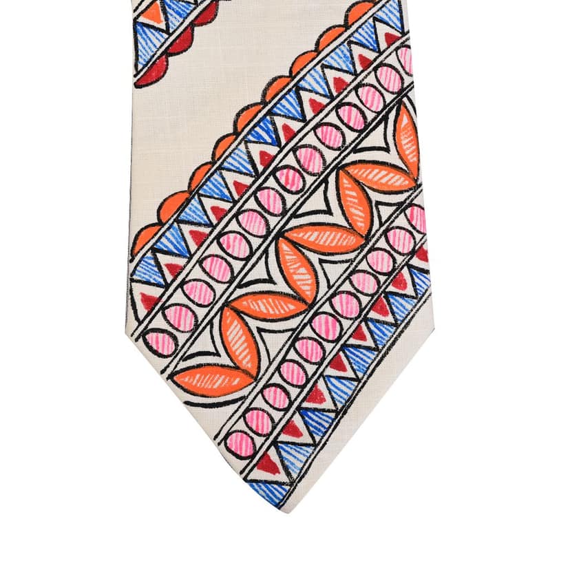 Pure Cotton Handmade madhubani Tie Multi Colour Elegance for Formal and Business Wear, Handcrafted, Handpainted SH (Size standard) view 4