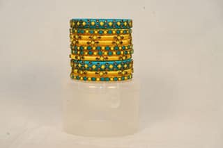 Set of 8 Yellow and Blue Silk Thread Bangles