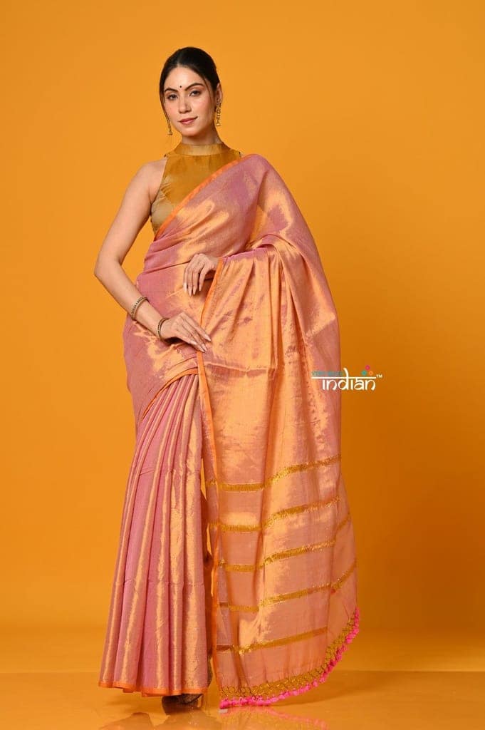 Param Sundari ~ Exclusive Handloom Pure Tissue Cotton Saree in Powder Pink Gold
