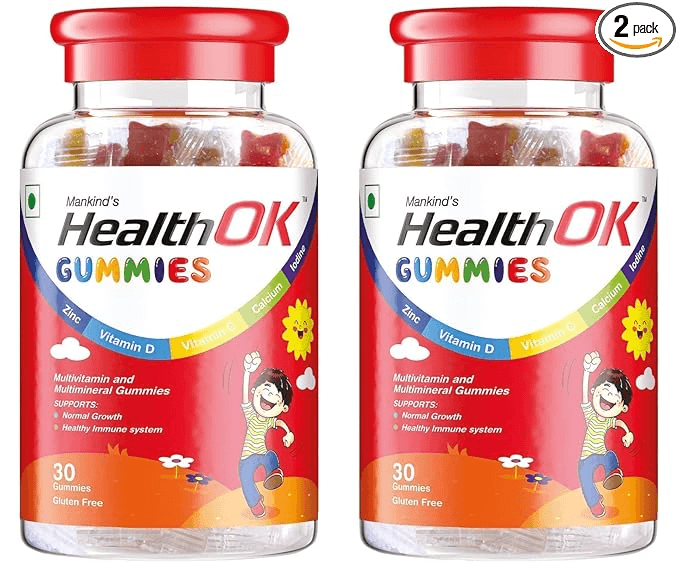 Health Ok Gummies Multivitamin & Multimineral for Kids Supports Growth7 -17 years x 2 (2 x 30 No)