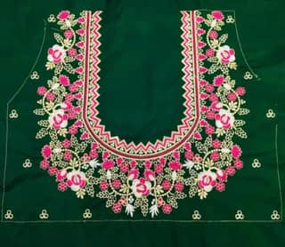 Bottle Green Embroidered Blouse - Un Stiched Blouse - 1 Meter