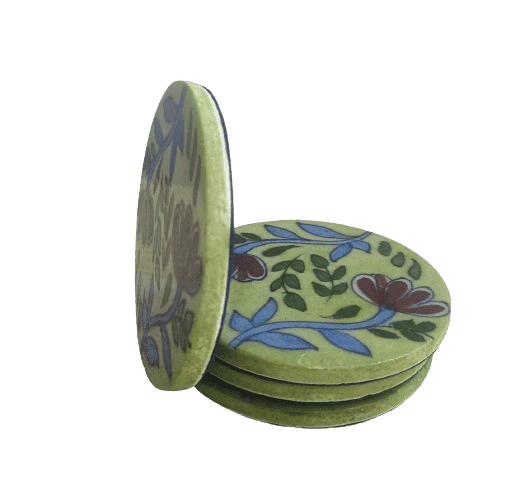 Blue Pottery Coaster Set of 4 With Velvet view 2