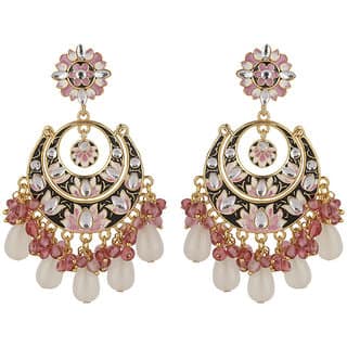 Enamel Chand Baali Lotus Print Golden Multicolor Brass Copper Earrings for Women's Fashion Jewelry