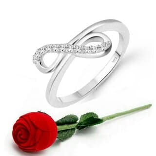 Vighnaharta Silver Plated Classic Proposal Heart Ring Girls Valentine Gift Rose Ring