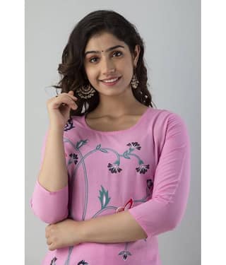 FABRR - Pink Cotton Blend Women's Straight Kurti ( Pack of 1 )