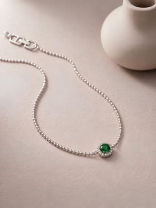Axora Life 925 Sterling Silver Pair of Anklet Set with Green Stone Charm