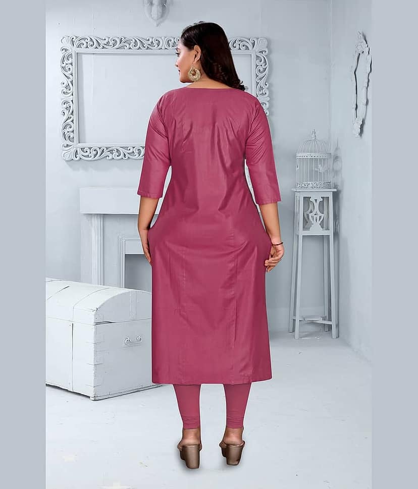 Hetsa Women Chanderi Embroidered A-line Kurti ( Pink ) view 2