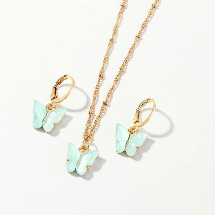 Pinapes Butterfly Earrings & Pendant Necklace Set – Light Blue view 2