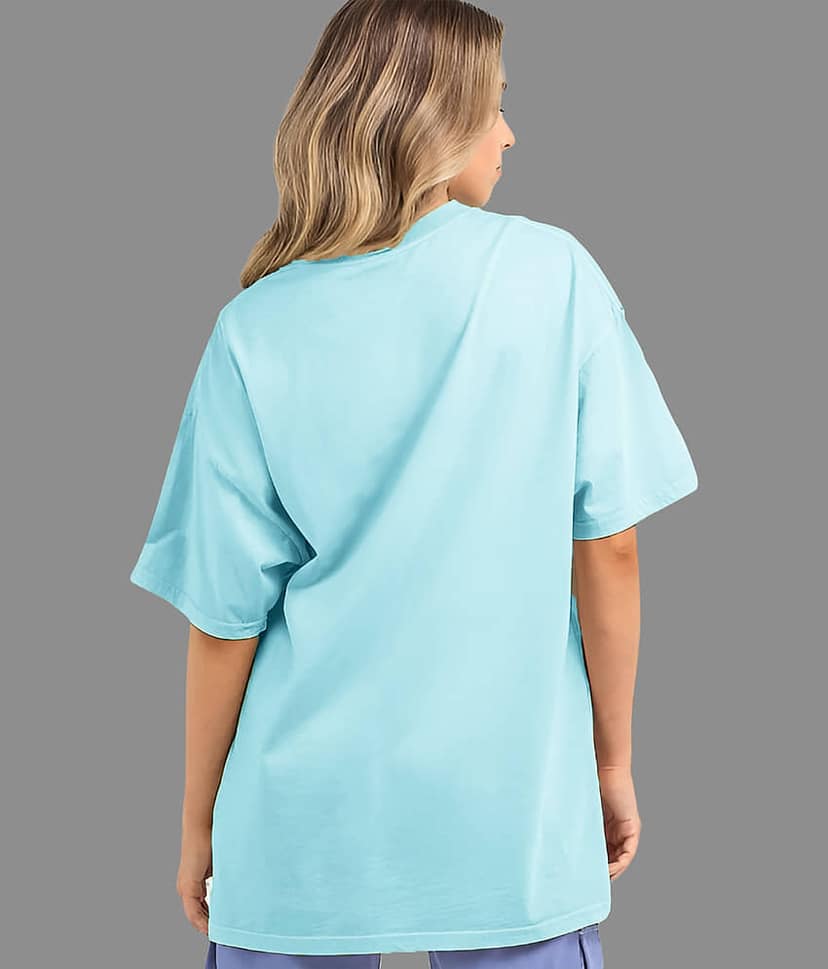 AOOSH Women Cotton Blend Printed Oversized Fit Round Neck T-Shirt ( Light Blue ) view 2