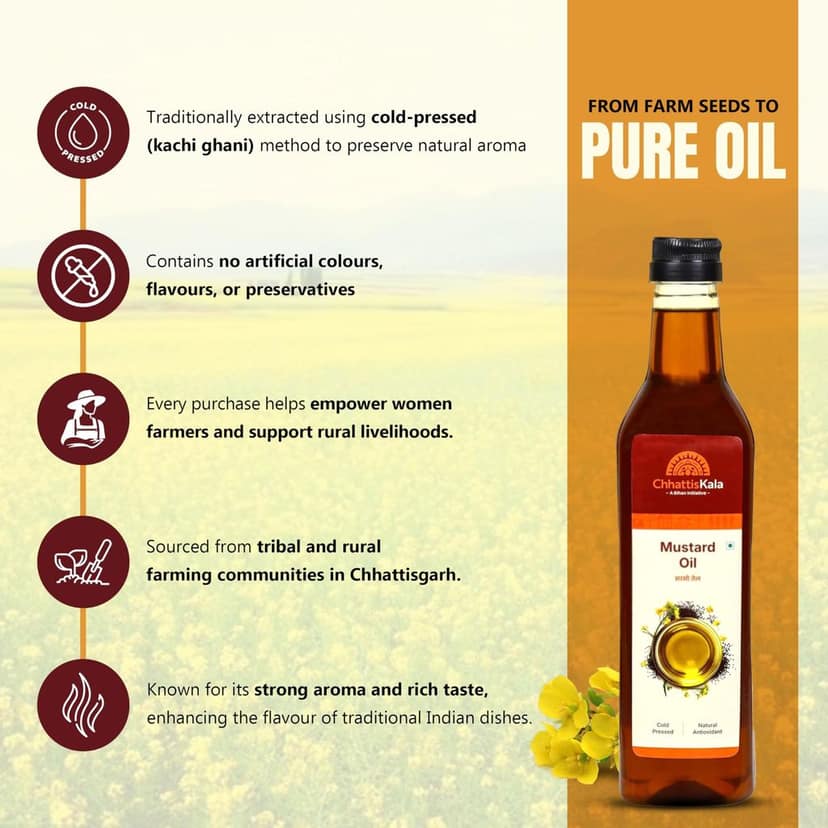 Chhattiskala A Bihan Initiative Pure Mustard Oil 1 Litre - Kachi Ghani Cold Pressed, No Artificial Additives, Bold Flavour for Traditional Cooking & Pickles view 4