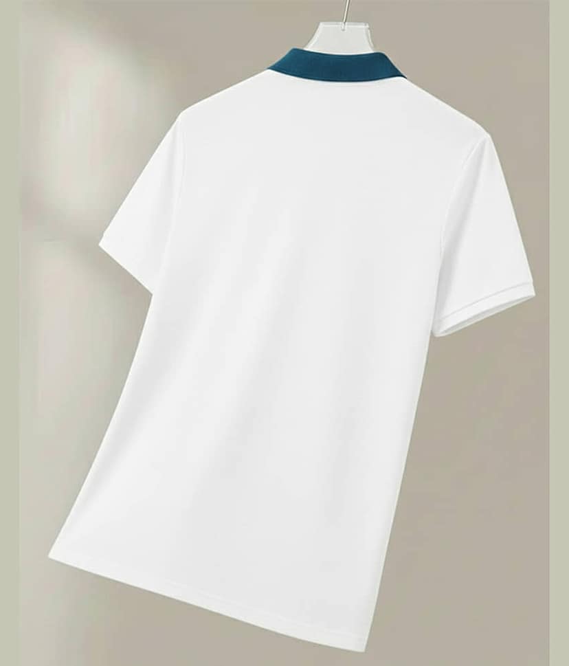 ENITOR Men Cotton Blend Regular Fit Colorblock Polo T Shirt ( Turquoise ) view 2