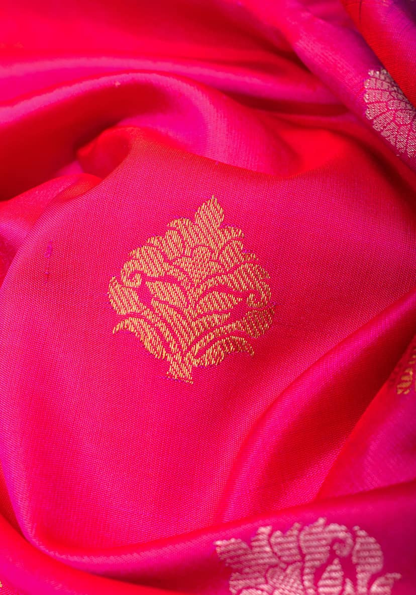 Bright Pink Gadwal Silk Saree with Purple Meenakari Border | SILK MARK CERTIFIED view 4
