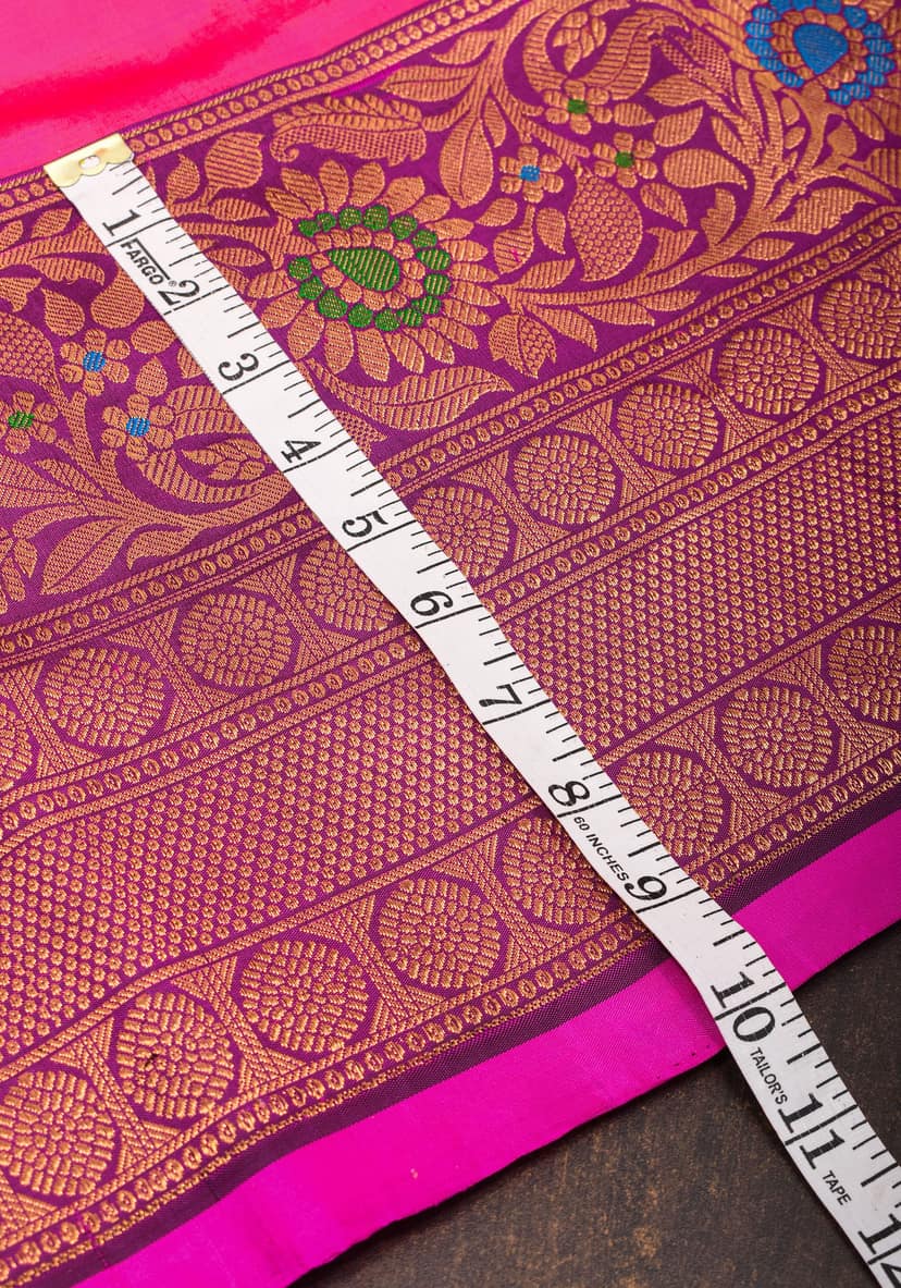 Bright Pink Gadwal Silk Saree with Purple Meenakari Border | SILK MARK CERTIFIED view 5