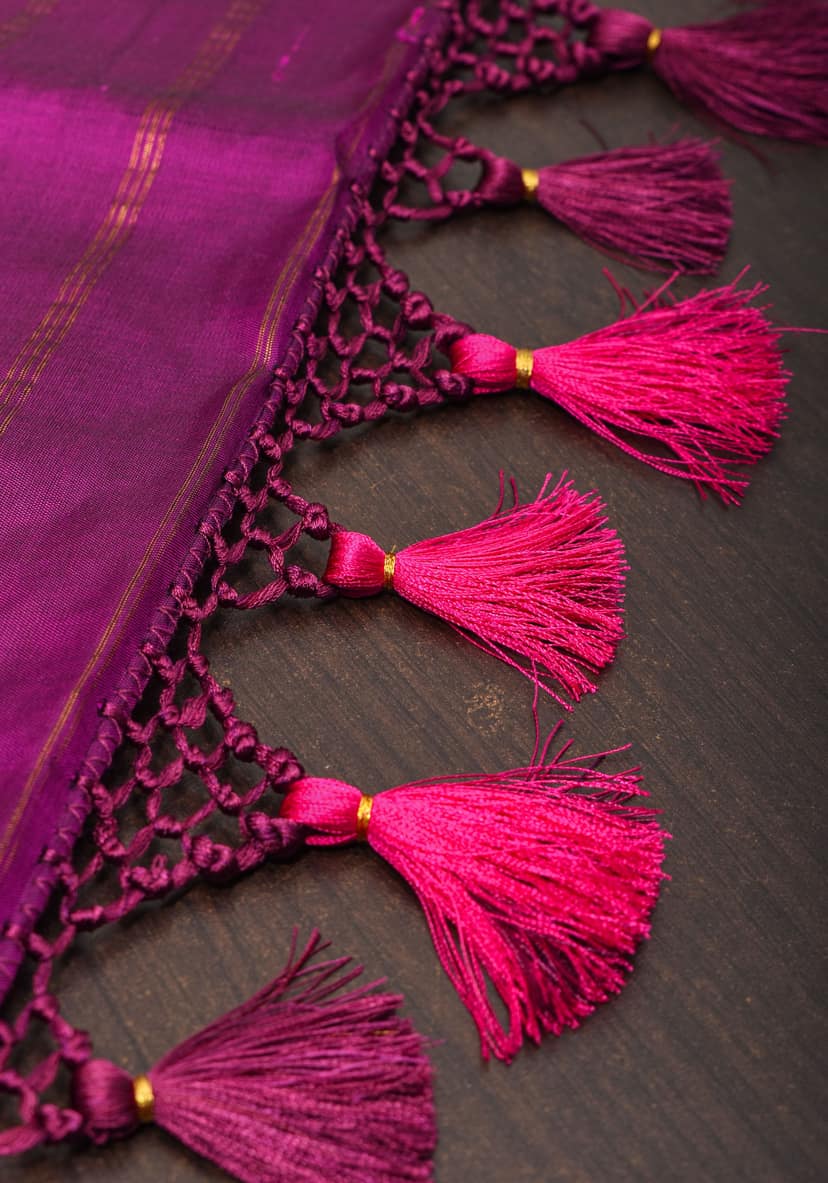 Bright Pink Gadwal Silk Saree with Purple Meenakari Border | SILK MARK CERTIFIED view 7