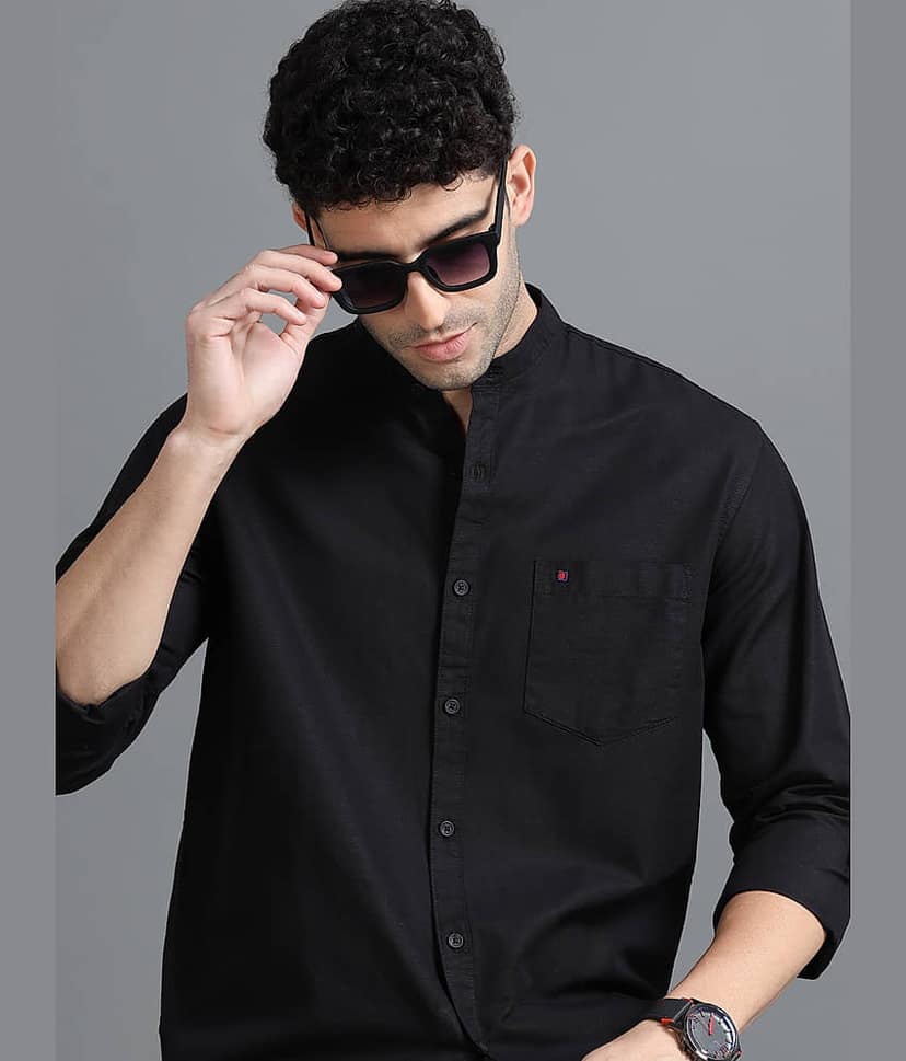 Cool Colors 100% Cotton Slim Fit Solids Full Sleeves Men's Casual Shirt - Navy ( Pack of 1 ) view 5