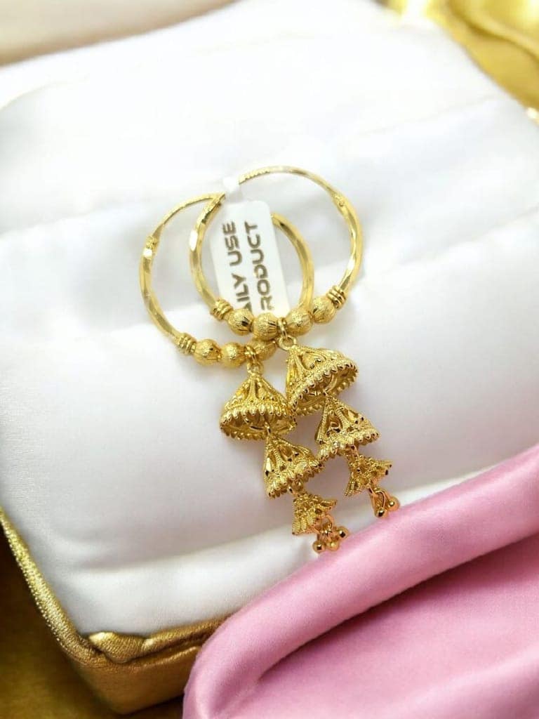 Gold-Plated Traditional Jhumka Bali Earrings – Lightweight Daily & Festive Wear view 3