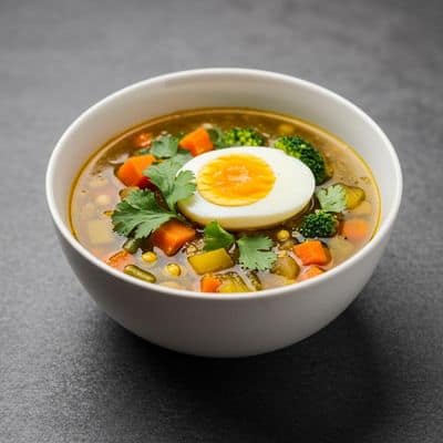 Veg Soup With Boiled Egg