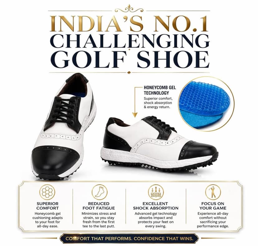 HITCARO® Men's Genuine Leather Lace-up Professional 100% Waterproof Premium Gold Golf Shoes PR-5407 view 6