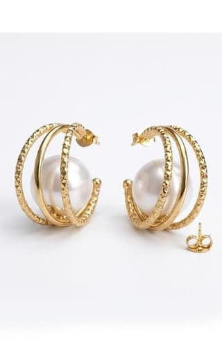Gold Plated Multi-Layer Hoop Earrings with Large White Pearls