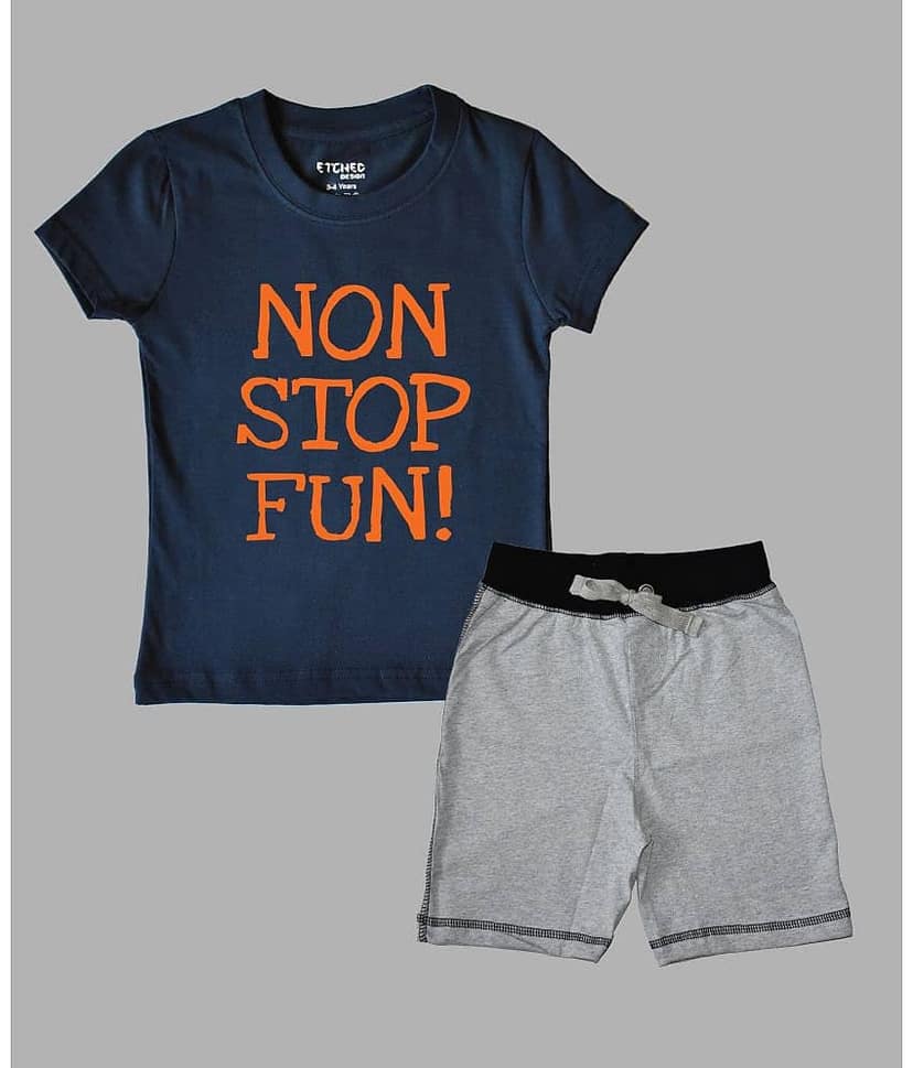 ETCHED DESIGN Pack of 1 Boys Cotton T-Shirt & Shorts Set ( Multicolor )