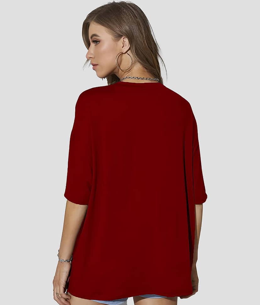 AUSK Women Cotton Blend Printed Oversized Fit Round Neck T-Shirt ( Maroon ) view 2