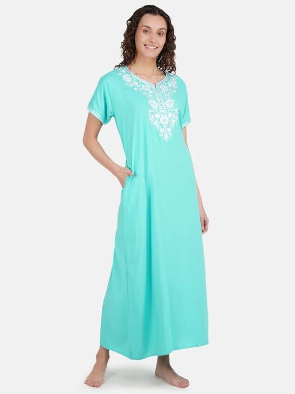 KOI SLEEPWEAR Premium Women Embroidery Night Gown Soft Breathable Alpine Fabric Nighty Maxi view 8