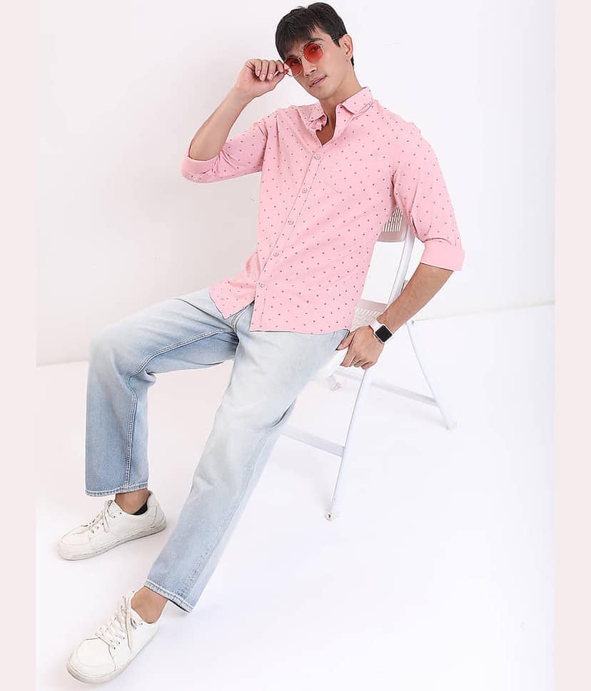 Ketch 100% Cotton Regular Fit Printed Full Sleeves Men's Casual Shirt - Pink ( Pack of 1 ) view 5