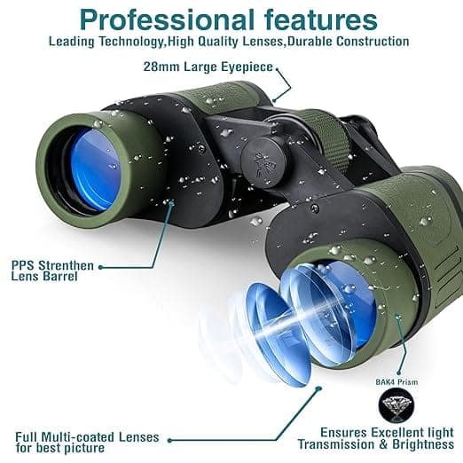 Long Distance High Powered Binoculars for Adults | Long Range | Professional Gear for Camping | Bird Watching | Hiking | Sports -Prism Optics (Green) view 2