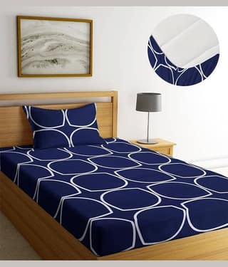 Decent Home Cotton Abstract Printed Fitted ( Single Bed ) - Blue